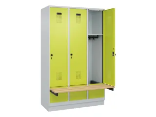 locker met bank,HxBxD 1950x1200x815mm,3vak,vak B 400mm,draaigrendel - 1