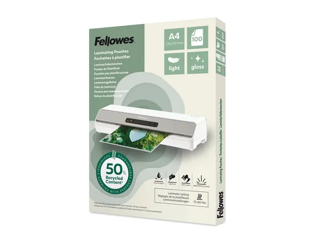 Lamineerhoes Fellowes A4 2x75micron recycled glans 100stuks