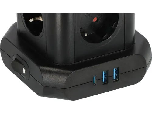 Brennenstuhl Stekkerdoos Toren 8-voudig met 2x USB-A 1x USB-C Zwart