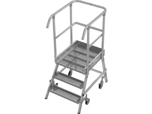 bordestrap,verrijdbaar,bordes H 0,75m,3treden m. R13-laag,aluminium