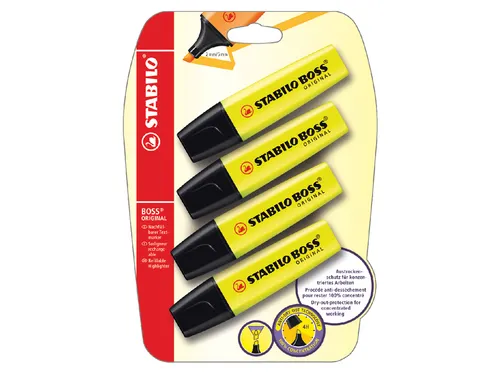 Markeerstift STABILO BOSS Original 70/24 geel blister à 4 stuks