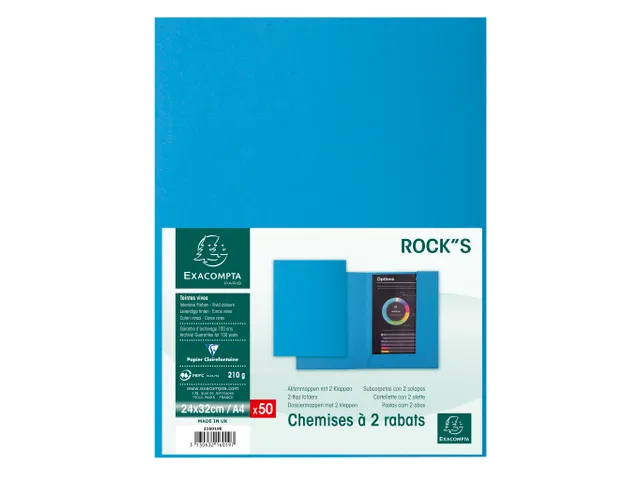 50 dossiermappen met 2 kleppen ROCK''S 220 24x32cm Blauw