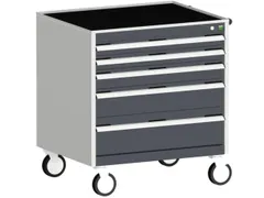 ladekast verrijdbaar 880x800x525mm 5laden romp RAL7035 front RAL7016