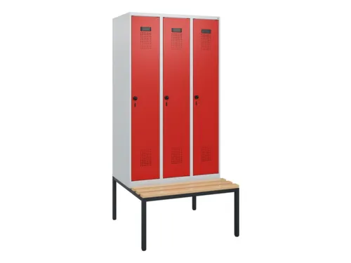 locker met bank,HxBxD 1950x900x815mm,3vak,vak B 300mm,draaigrendel