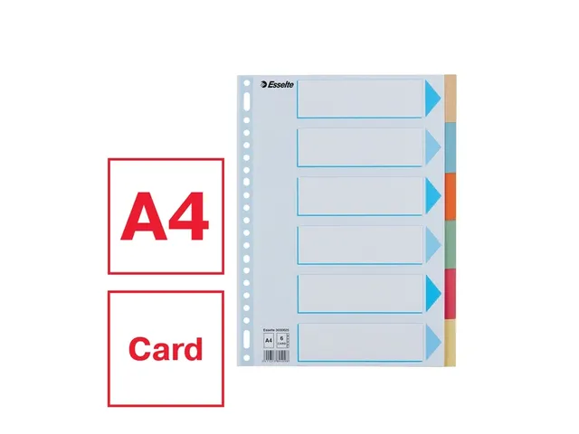Intercalaire Esselte Premium A4 6 onglets 23 perf carton assorti