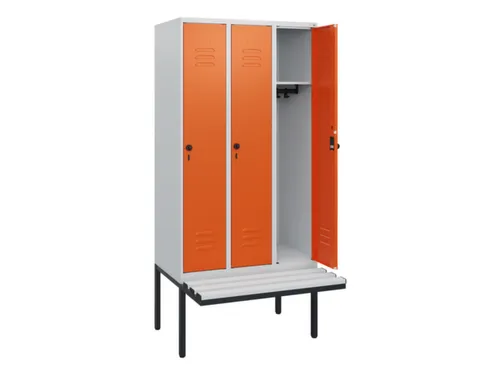 locker met bank,HxBxD 1950x900x815mm,3vak,vak B 300mm,draaigrendel