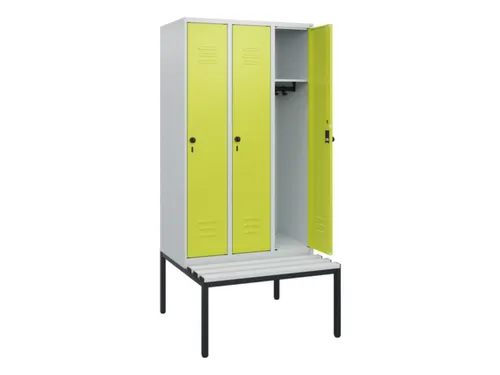 locker met bank,HxBxD 1950x900x815mm,3vak,vak B 300mm,draaigrendel