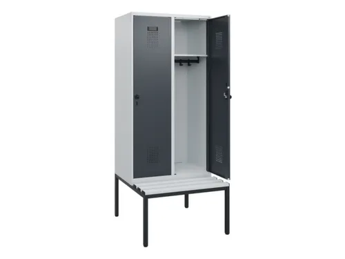 locker met bank,HxBxD 1950x800x815mm,2vak,vak B 400mm,draaigrendel