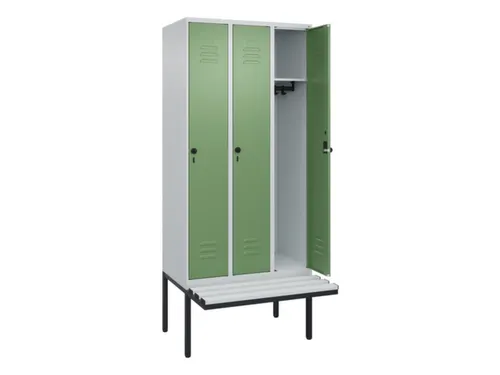 locker met bank,HxBxD 2120x900x815mm,3vak,vak B 300mm,draaigrendel