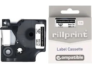 compatible D1 tape voor Dymo 40910, 9 mm, zwart op transparant - 2