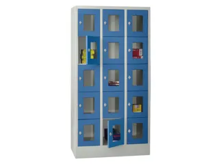 lockerkast,HxBxD 1850x900x500mm,3x5vakken,RAL7035,front RAL5012 - 2