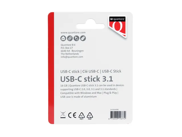 USB stick 3.1 Quantore USB-C 16GB zilver