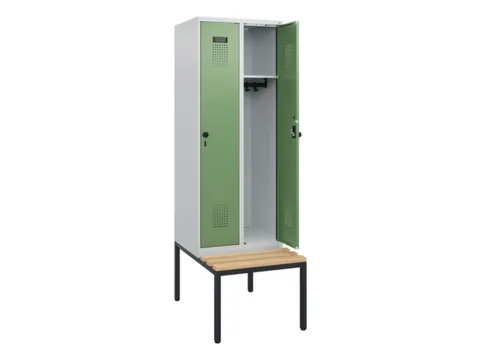 locker met bank,HxBxD 1950x600x815mm,2vak,vak B 300mm,draaigrendel