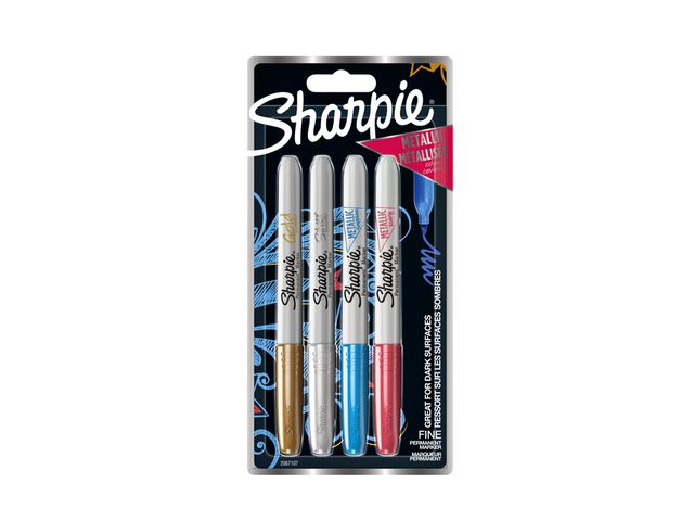 Sharpie Fine Marker Pens - Metallic Colours (Blister of 4), 2067107