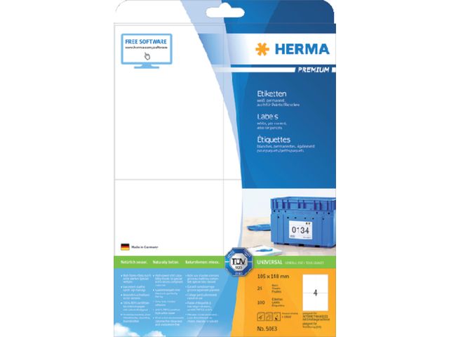 Etiket HERMA 5063 105x148mm A6 premium wit 100stuks | HermaLabels.be