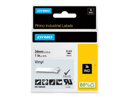 Lettertape Dymo 1805430 Rhino Vinyl 24mmx5.5m zwart op wit