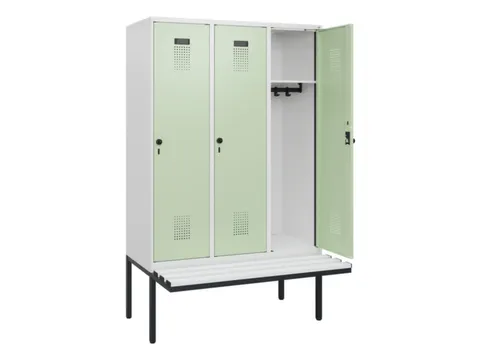 locker met bank,HxBxD 1950x1200x815mm,3vak,vak B 400mm,draaigrendel
