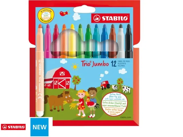Viltstift STABILO Trio Jumbo 380/12 extra large assorti 12 stuks