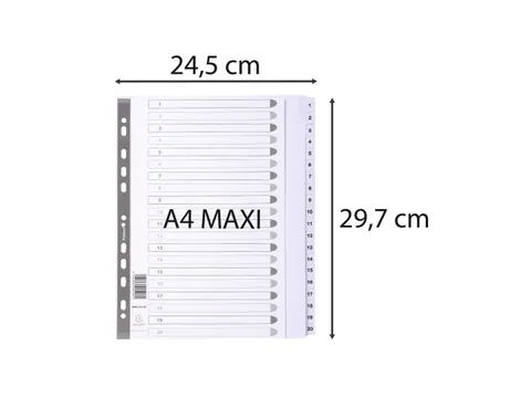 Tabbladen karton 160g A4+ 1-20 wit