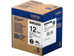 HGEM931 Brother 12mm mat zilver-zwart lettertape 8m laminated 5 stuks