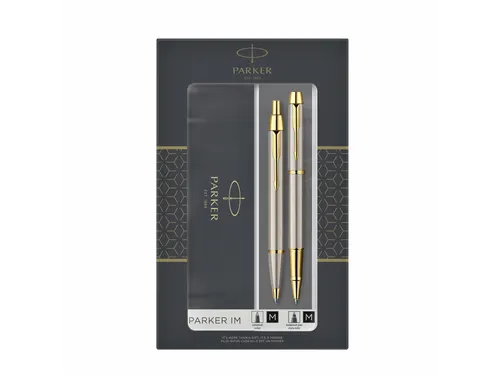 Balpen en Rollerpen Parker IM brushed metal GT medium 2 stuks