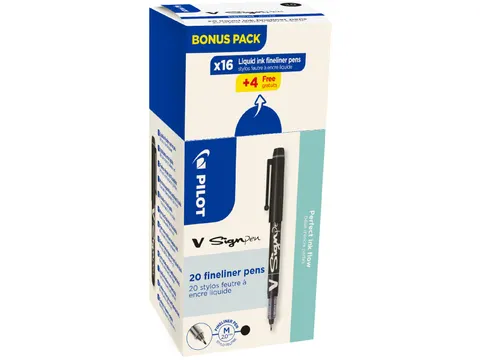 fineliner V-Sign Pen 16 + 4 stuks zwart