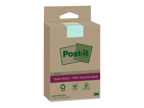 Memoblok 3M Post-it 4645-RSSCOL4 Super Sticky 102x152mm assorti kleur