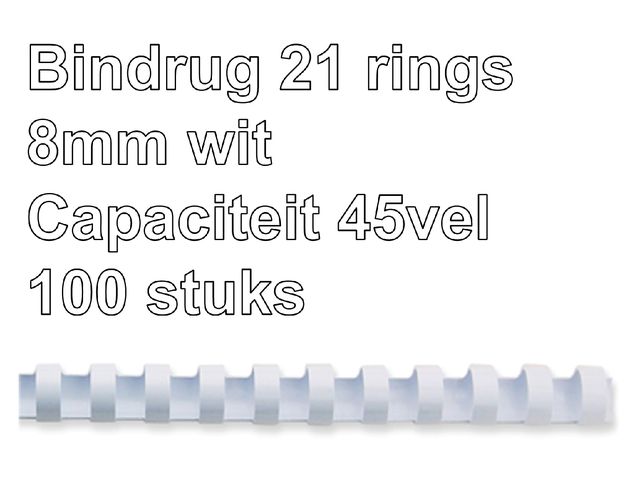 Bindrug Gbc 8mm 21-Rings A4 Wit 100 Stuks | InbindmachineShop.nl