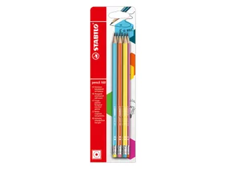 Potlood STABILO grafiet 160 HB met gumtop assorti blister à 6 stuks - 1