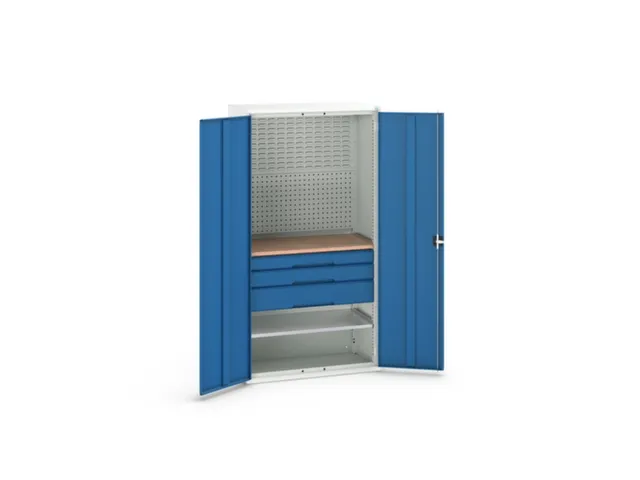 Systeemkast 2000x1050x550mm 1xlegbord 3laden RAL7035+RAL5010