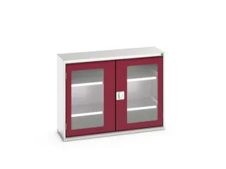 vitrinekast 800x1050x350mm 2xStalen bodem romp RAL7035 front RAL3004 - 1