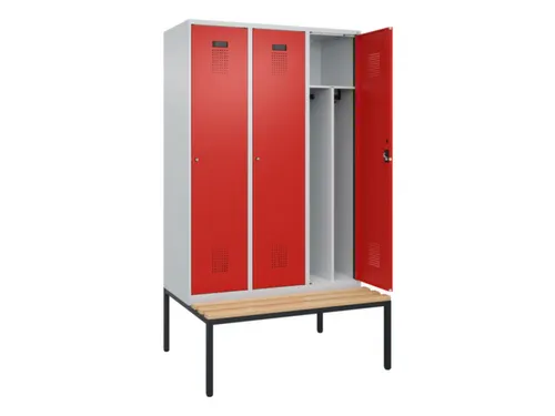 locker met bank,voor scheiding van kleding,HxBxD 2120x1200x815mm,3vak