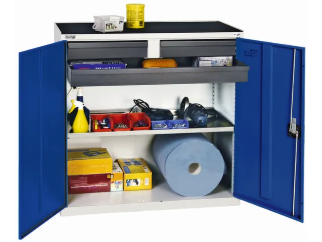 Gereedschapskast 1000x1000x513mm 2legborden 3laden Ral7035 Ral5010