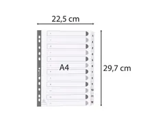 Bedrukte tabbladen A4 geplastificeerde tabs 12-delig 1-12 Wit