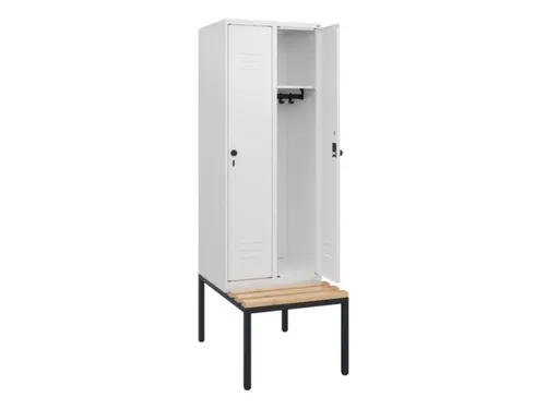 locker met bank,HxBxD 1950x600x815mm,2vak,vak B 300mm,draaigrendel