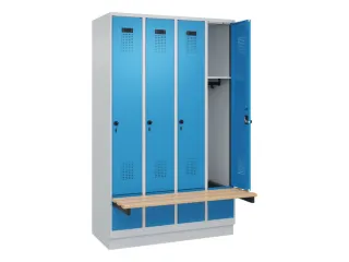 locker met bank,HxBxD 1950x1200x815mm,4vak,vak B 300mm,draaigrendel - 1