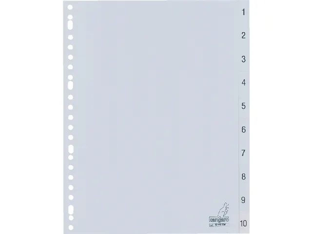 Tabbladen Kangaro A4 23-Gaats G410CM 1-10 Genummerd Grijs Pp