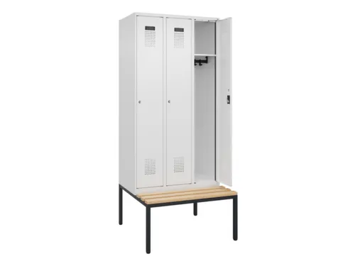 locker met bank,HxBxD 2120x900x815mm,3vak,vak B 300mm,cilinderslot