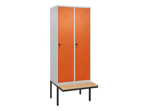 locker met bank,HxBxD 2120x800x815mm,2vak,vak B 400mm,draaigrendel