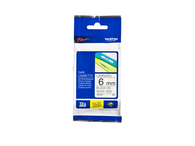 Ruban de lettrage Brother P-Touch TZe-211 standard 6mm noir sur blanc