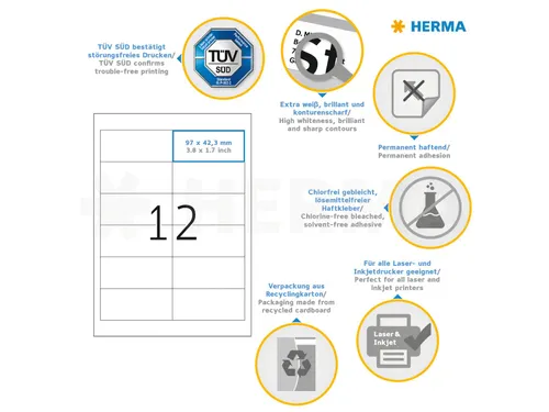 HERMA 4669 Premium etiketten A4 97x42,3mm Wit 1200 stuks