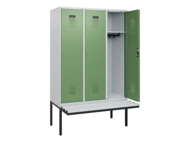 locker met bank,HxBxD 1950x1200x815mm,3vak,vak B 400mm,cilinderslot