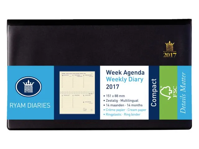 Agenda 2027 Ryam Compact Suprema 7dagen/2pagina's ringplastic zwart