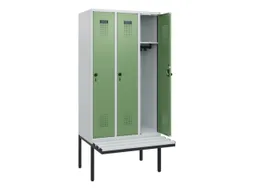 locker met bank,HxBxD 1950x900x815mm,3vak,vak B 300mm,draaigrendel