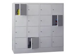 lockerkast,HxBxD 1518x1600x500mm,4x4vakken,RAL7035,front RAL3000