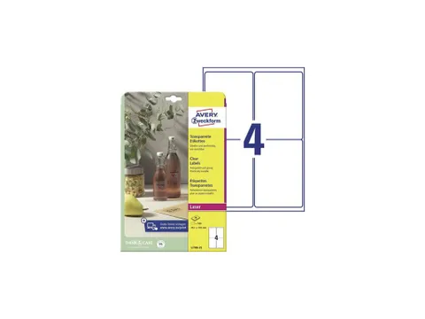 Laseretiket Avery 99,1x139mm transparant 25 vel 4 etiketten per vel