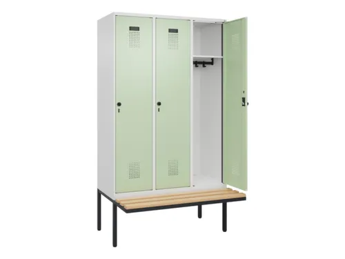locker met bank,HxBxD 2120x1200x815mm,3vak,vak B 400mm,draaigrendel