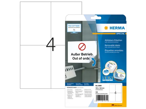 HERMA 5082 Verwijderbare etiketten A4 105x148mm Wit 100 stuks