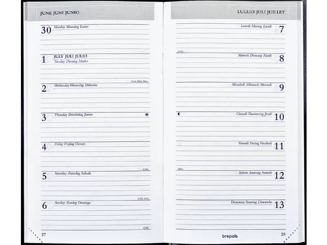 Agenda 2027 Brepols Breplan Seta 7 jours/1 page assorti noir bordeaux