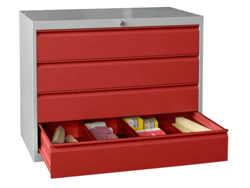 ladekast,HxBxD 800x1023x600mm,4lade(n),cil.slot,RAL7035,front RAL3000